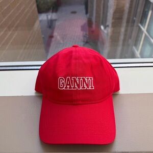 Ganni Red Canvas Cap
